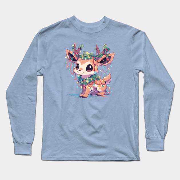 Fawn tangled up in Christmas lights Long Sleeve T-Shirt by etherElric